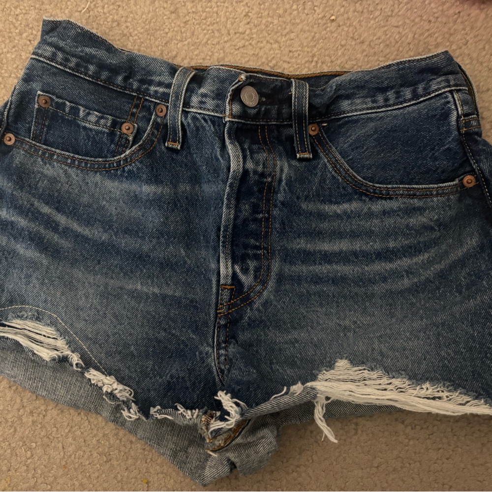 Levi's Blue Distressed High-Rise Denim Shorts
